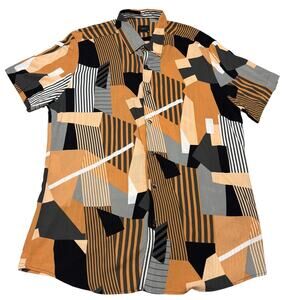 Envy Geometric Print Short Sleeve Button Down Men's XL Euro Retro